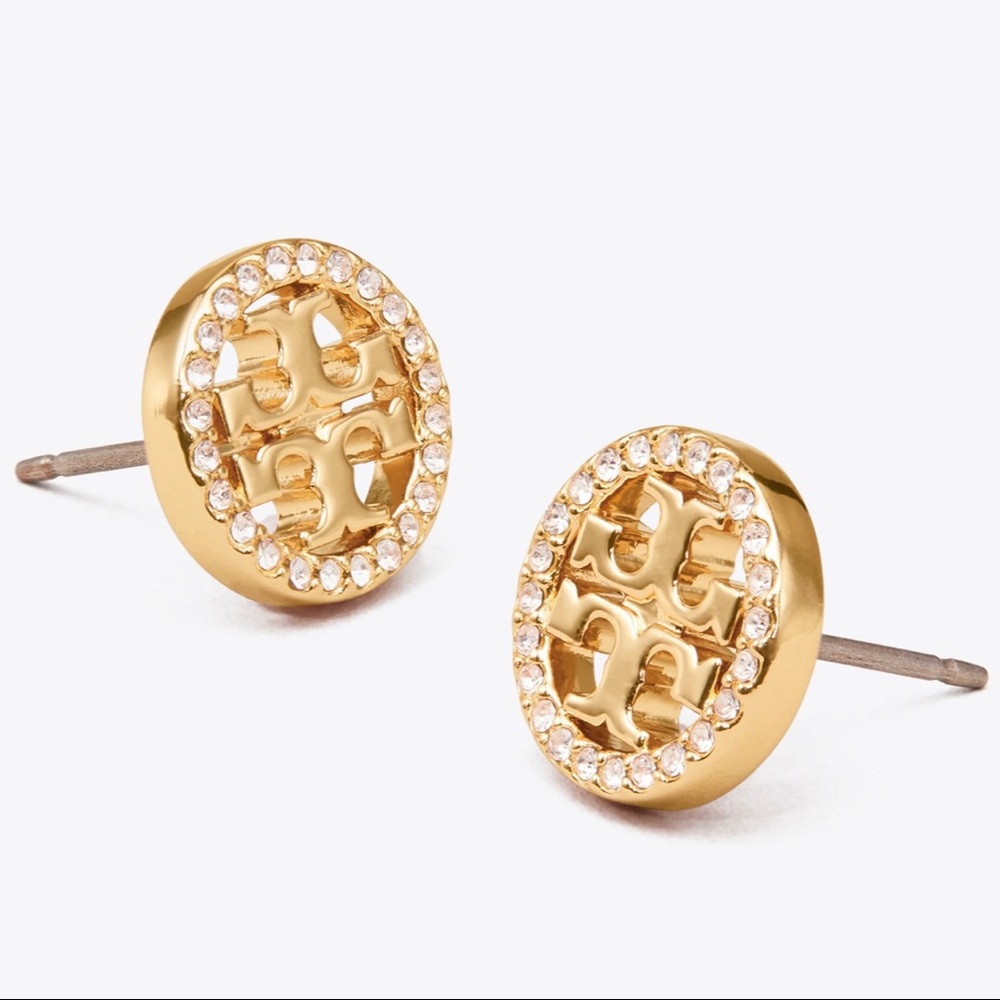 Tory Burch Gold Miller Pave Circle-Stud Earrings - Picture 2 of 14